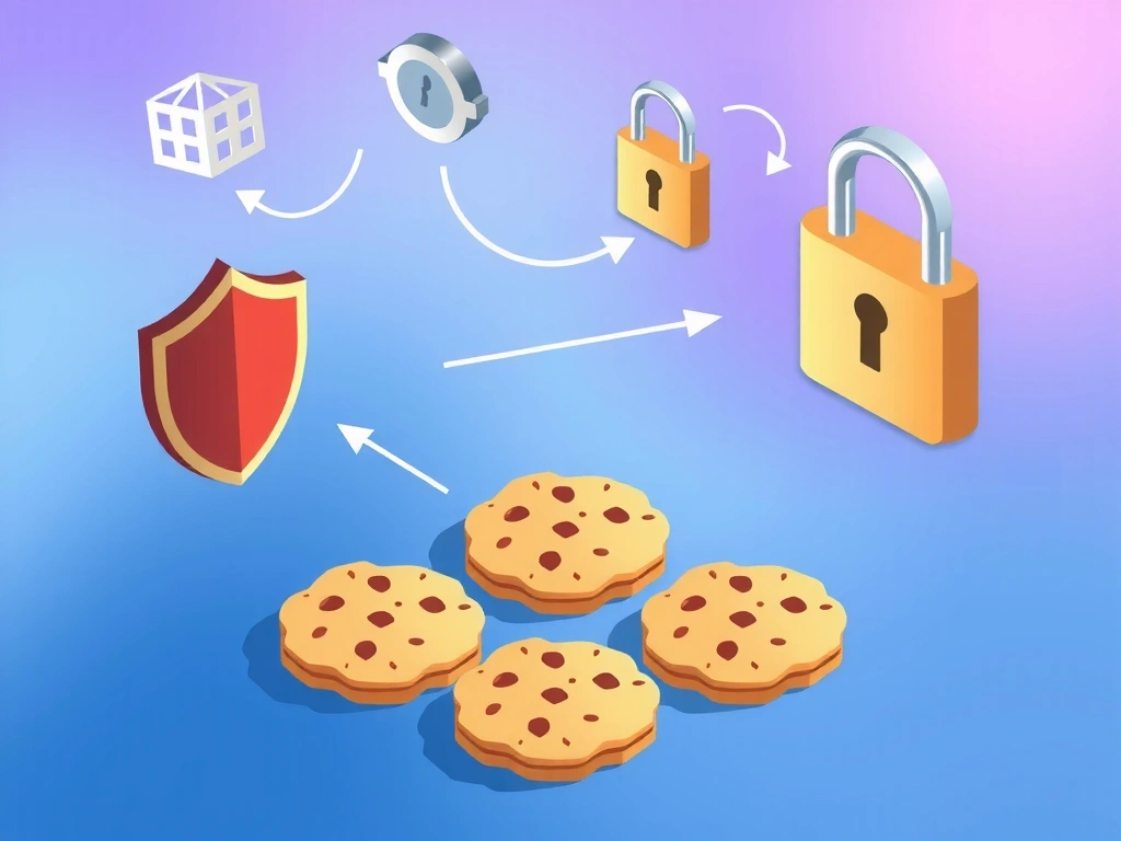 Illustrazione di un biscotto digitale e icone di protezione dati